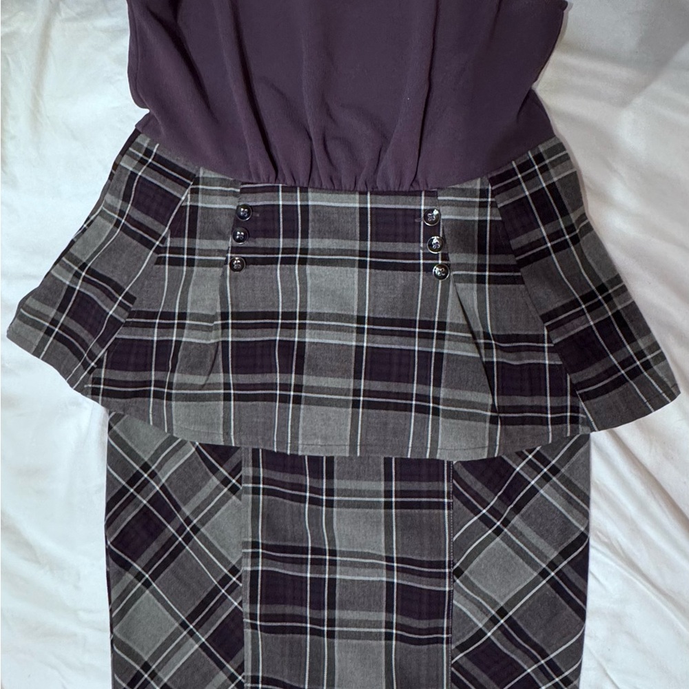 NY&CO Plaid Gray & Plum Business Suit Pencil Skirt